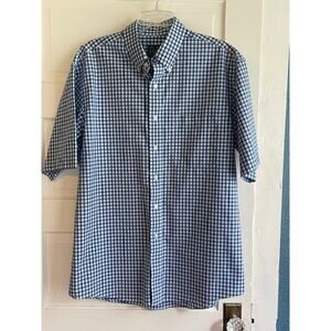 Jos. A. Bank Size Large Short Sleeve Button Front‎ Blue Plaid Shirt